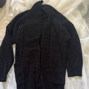Women’s Black Open-Front Cozy Chenille Cardigan Sweater/Duster - L